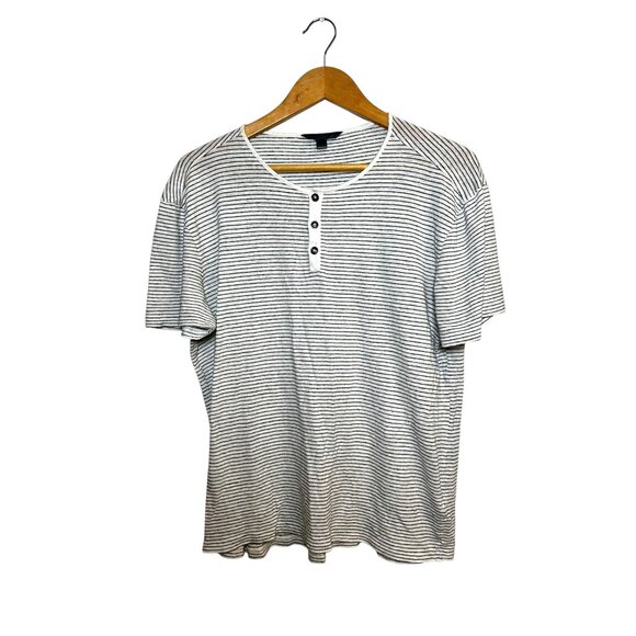 John Varvatos Linen Blend Striped Henley Shirt Men’s Large – Black White Casual - Picture 1 of 6